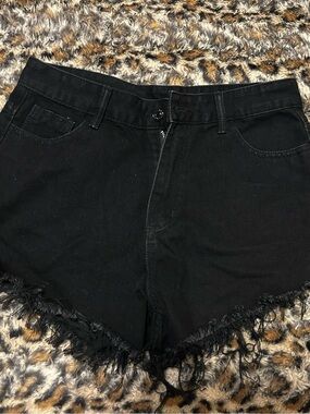SHEIN Black Distressed Frayed Hem Denim Shorts